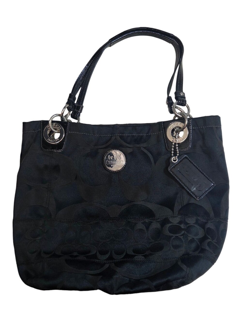 Coach Alex Signature Logo Canvas Black Leather Shoulder Bag Tote Purse #14449